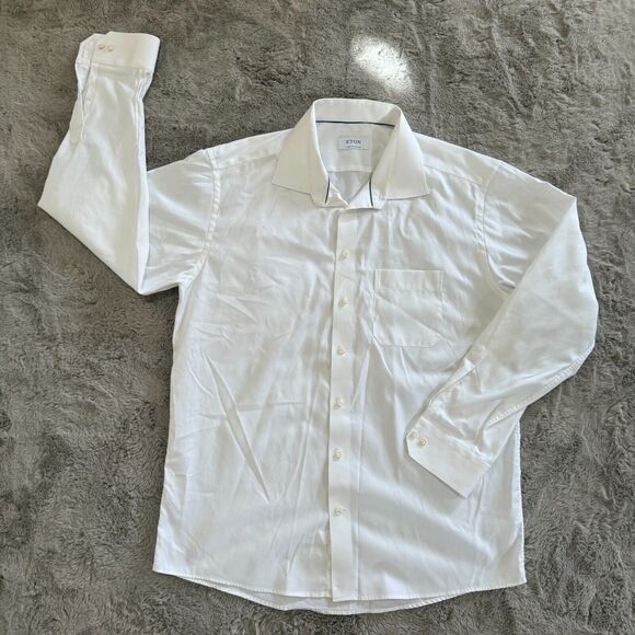Eton White Made-to-Measure Dress Shirt 100% Cotton Size L/X Career Formal Luxury - Picture 2 of 12